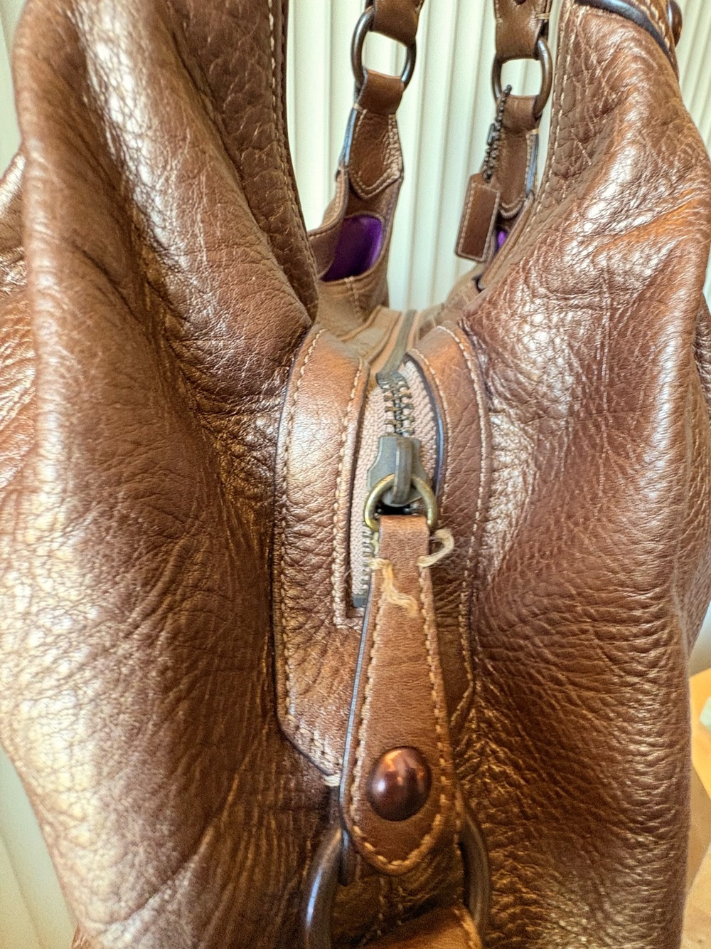 Coach Madison Brown Pebbled Leather Shoulder Bag - Picture 5 of 8